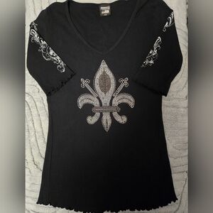 Black Embellished Women's Top with Silver Accents